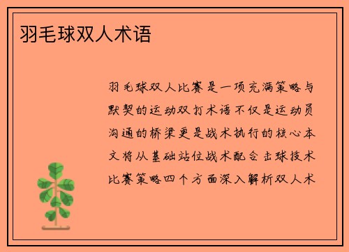 羽毛球双人术语