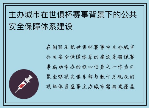 主办城市在世俱杯赛事背景下的公共安全保障体系建设